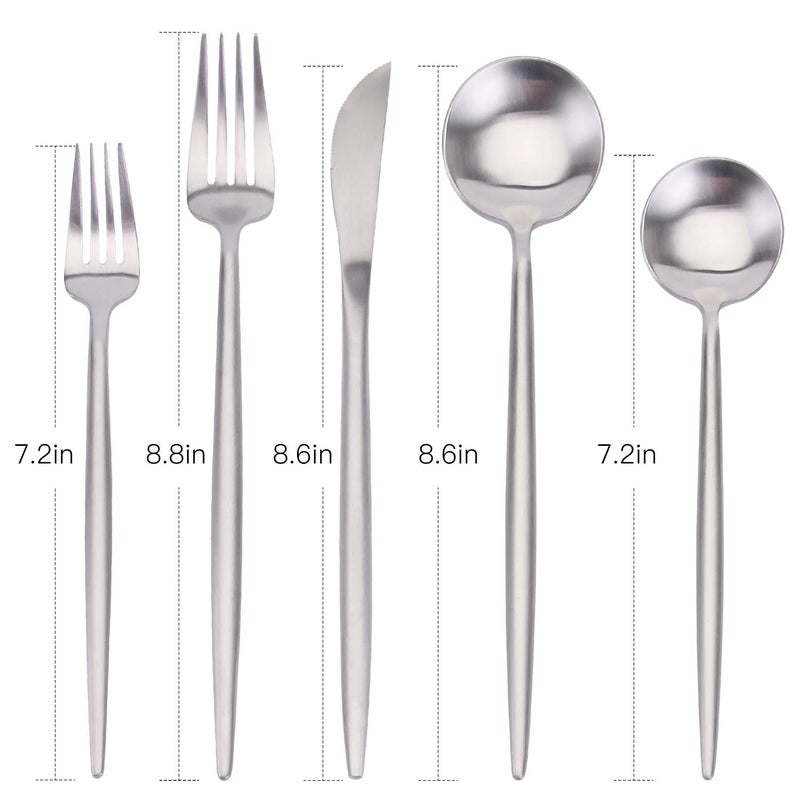 Bysta Matte Silverware Set, Bysta 20-Piece Stainless Steel Flatware Set Cutlery Set Service For 4, Satin Finish, Dishwasher Safe, Nice Gift Box - Image 2